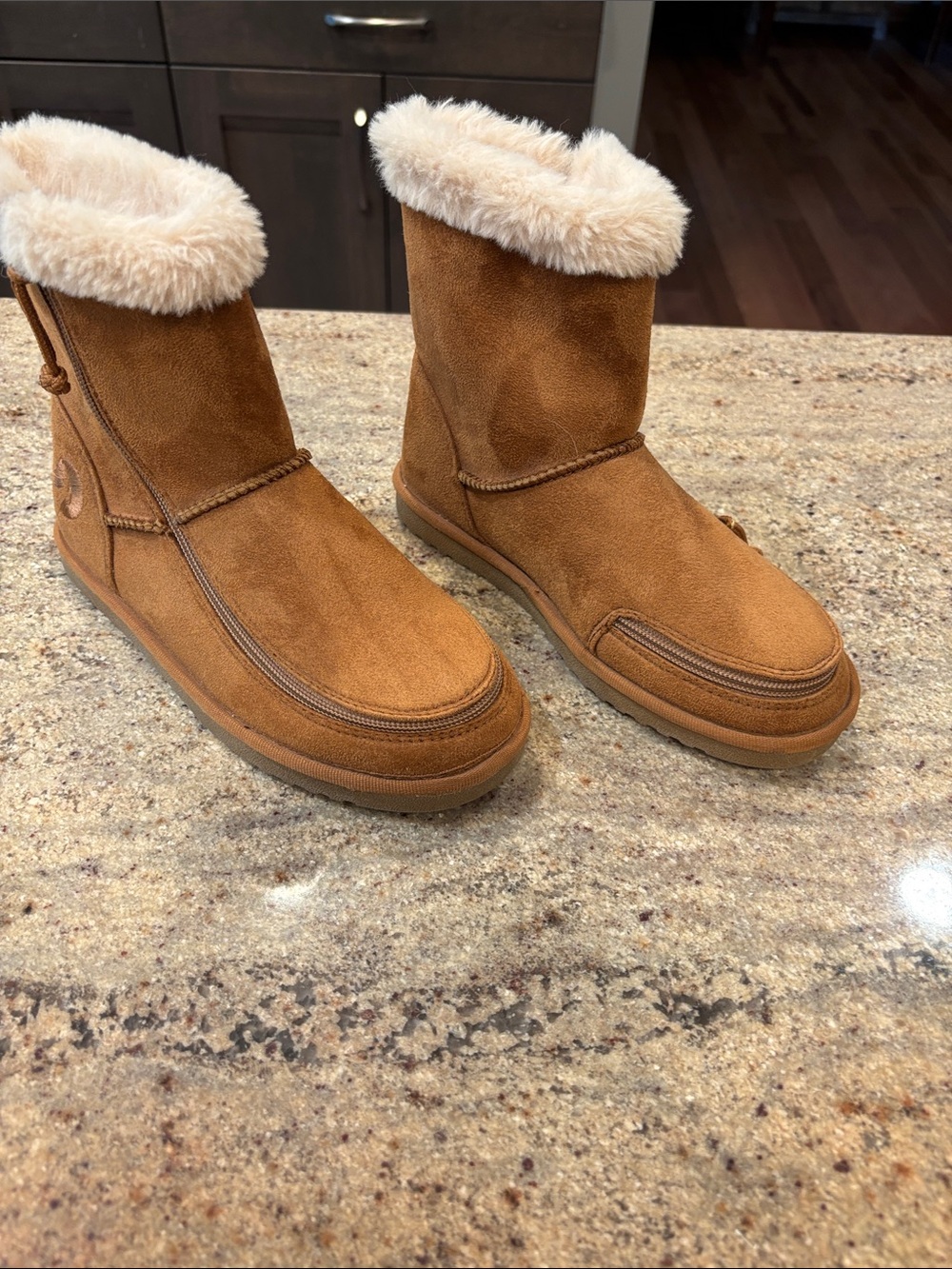 Kids Suede Faux-Fur Lined Boots - Chestnut